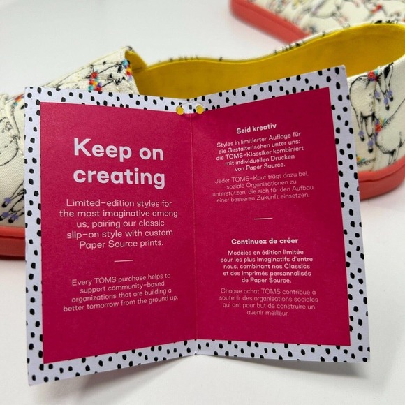 Toms Youth Girls Size 5 Alpargata Ivory Paper Source Floral Llamas Print - Picture 15 of 16